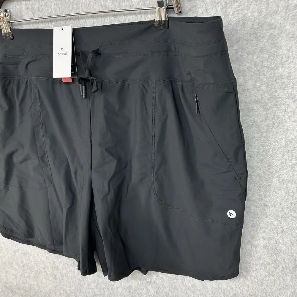 Baleaf Sports Athletic Shorts Women’s 3XL Black Stretch UPF 50+ Elastic Waist